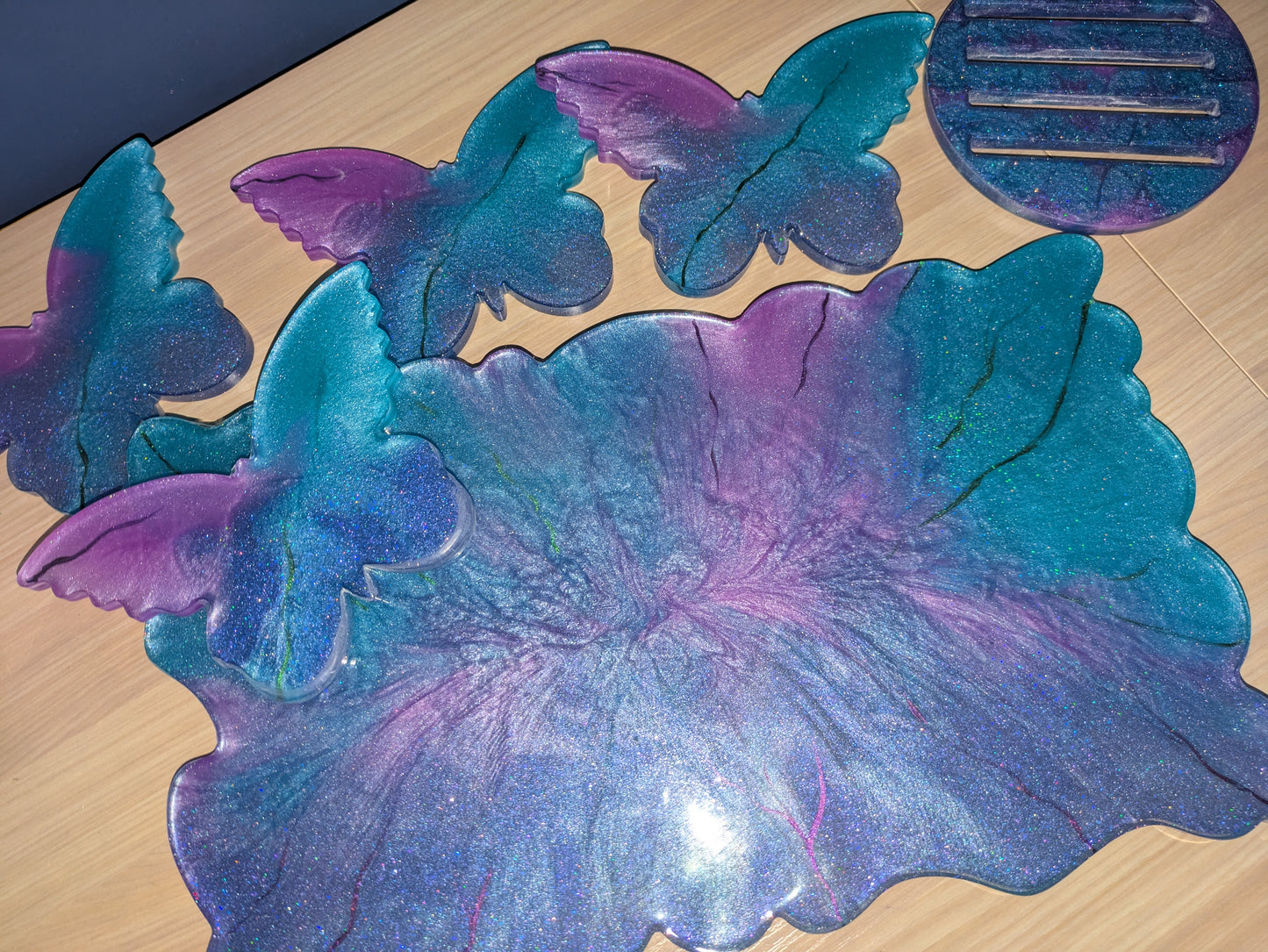 Aurora borealis placemat and butterfly coasters